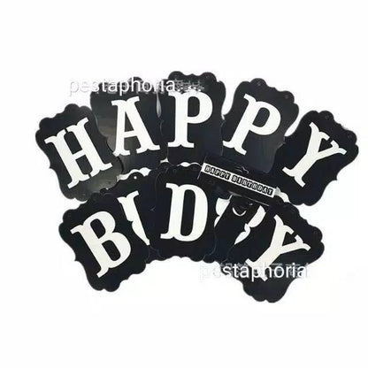 Bunting Flag / Banner Happy Birthday HBD Perisai Warna Hitam / Black