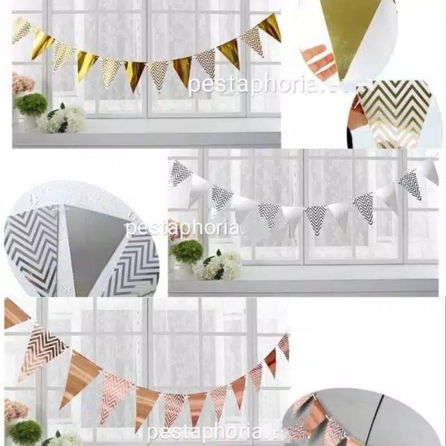 Bunting Flag / Banner Segitiga Metalik Chevron / Zigzag
