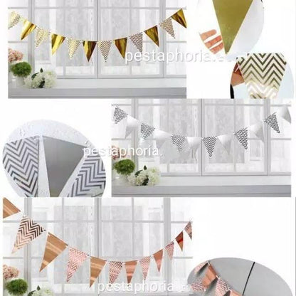Bunting Flag / Banner Segitiga Metalik Chevron / Zigzag