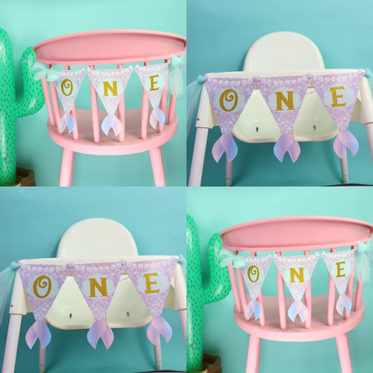 Bunting Flags / Banner Happy Birthday HBD One Mermaid Tail