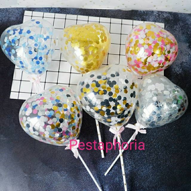 Cake Topper Balon Latex 5 inch isi Confetti u/ Hiasan Kue