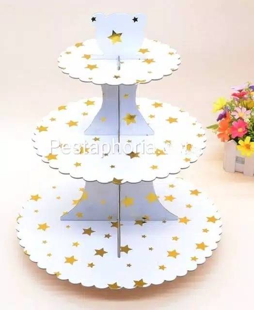 3 Tier Cupcake Stand / Cake Stand Gold Silver Polkadot Zigzag Star
