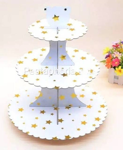 3 Tier Cupcake Stand / Cake Stand Gold Silver Polkadot Zigzag Star