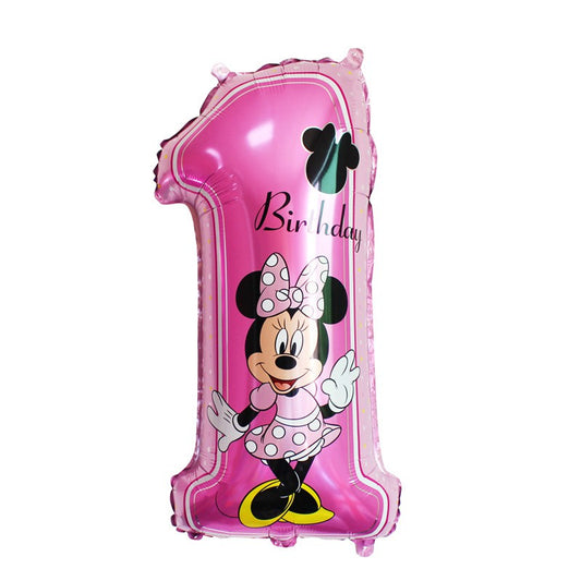 Balon Foil Angka 1st Birthday Girl Minnie Mouse Warna Pink Size 75 cm
