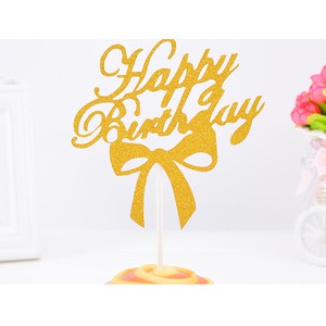 Cake Topper Happy Birthday Huruf Latin Pita Warna Gold
