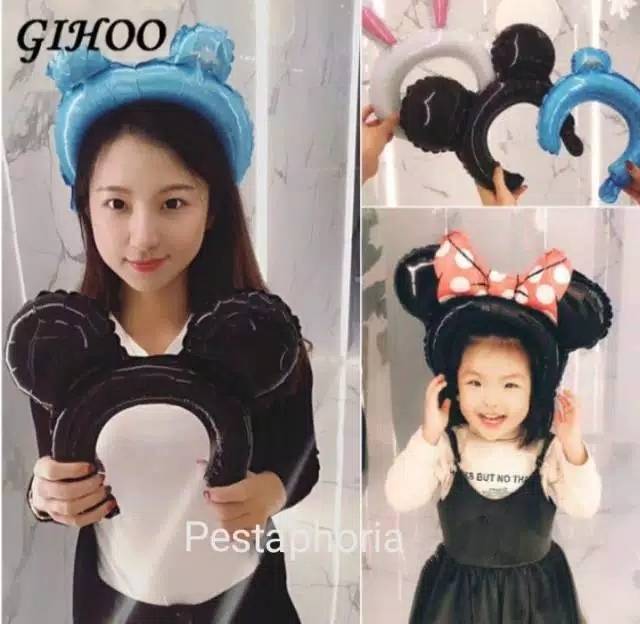 Balon Foil Bando / Headband Ballon Bentuk Kepala Hewan, Mickey, Minnie