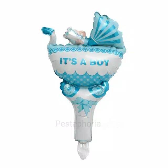 Balon Foil Pentung / Tongkat / Tenis / Handheld Baby Stroller It's A Girl / Boy