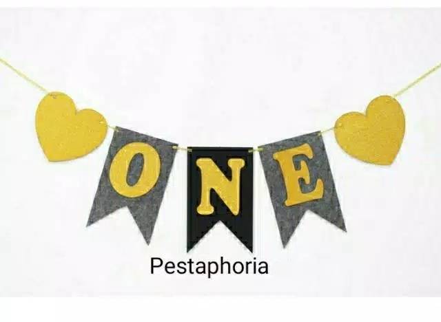Banner Flannel 1st Birthday One Warna Biru / Blue dan Black / Hitam