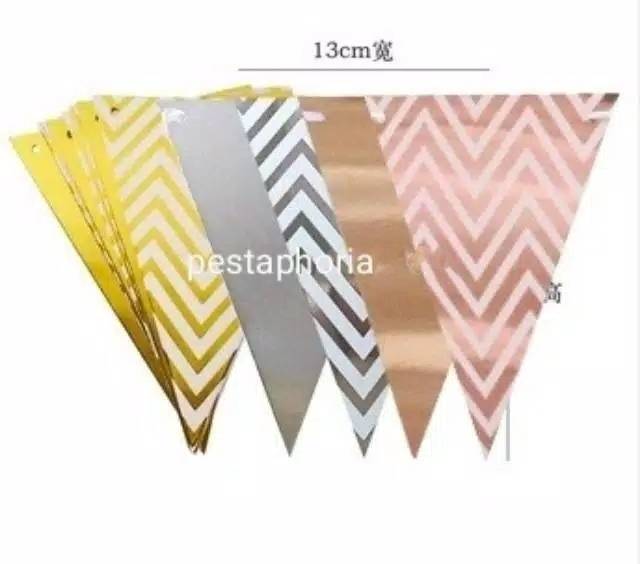 Bunting Flag / Banner Segitiga Metalik Chevron / Zigzag