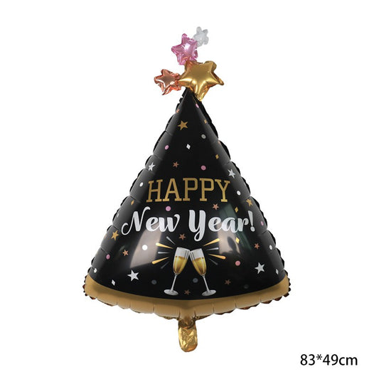Balon Foil Happy New Year Kerucut Jumbo 83 x 49 cm