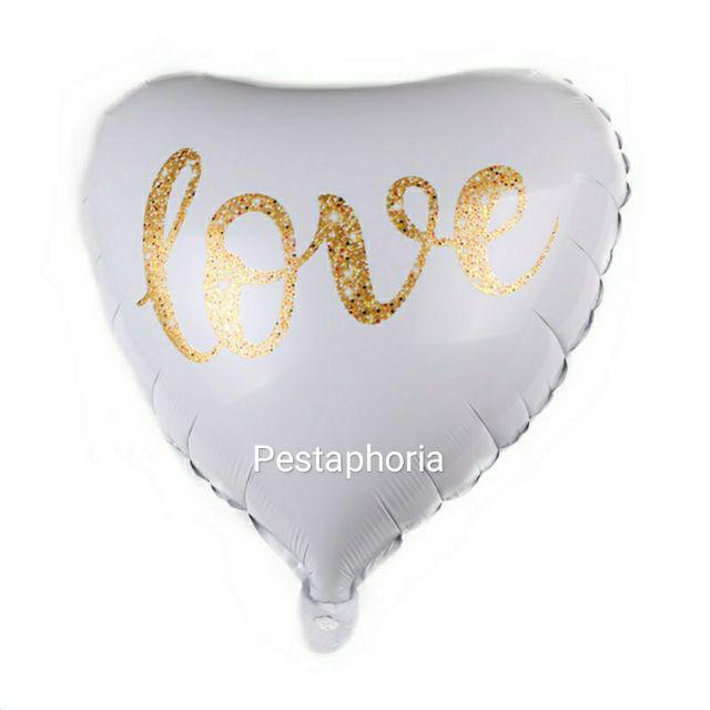 Balon Foil Bulat Mr / Mrs Glitter Gold /Hati Tulisan Love Glitter Gold Size 45 cm
