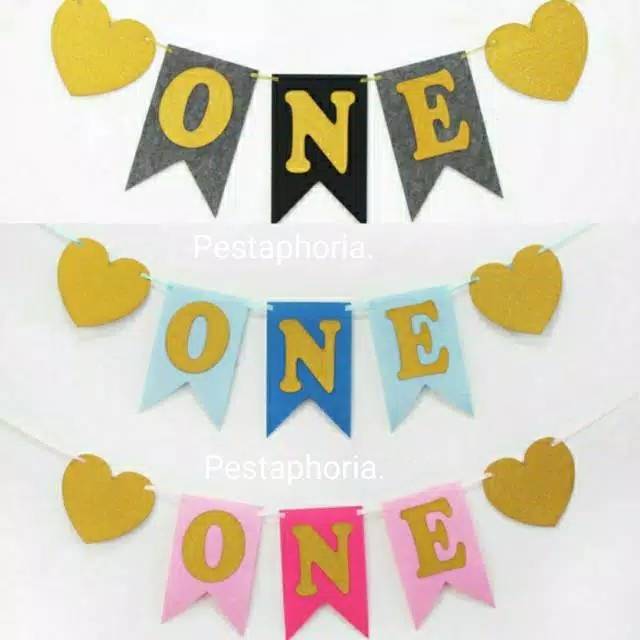 Banner Flannel 1st Birthday One Warna Pink or Black