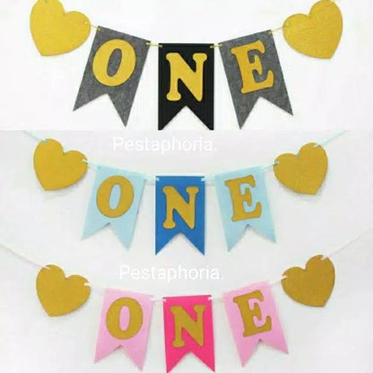 Banner Flannel 1st Birthday One Warna Pink or Black