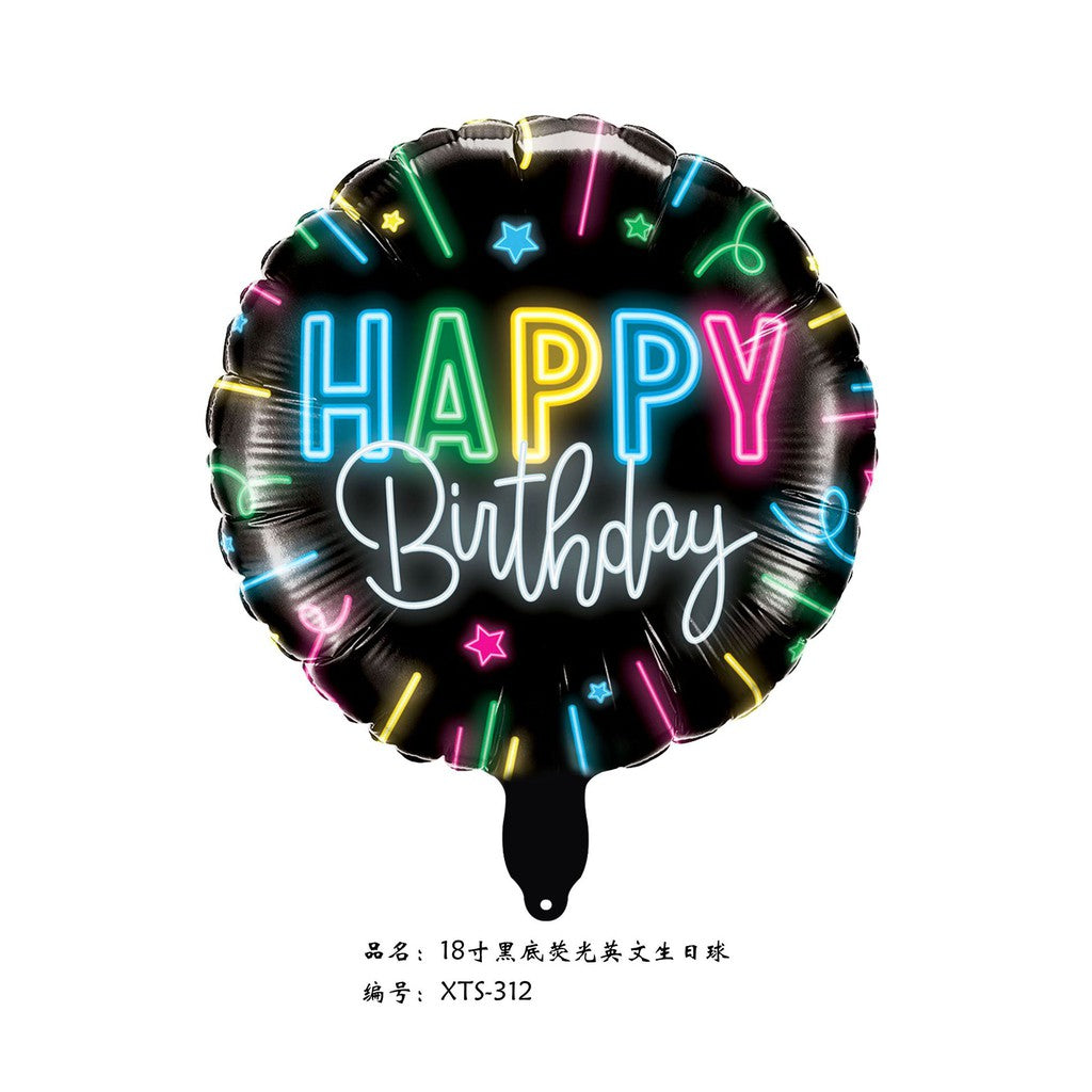 Balon Foil Bulat HBD Happy Birthday Neon Glow Size 45 cm
