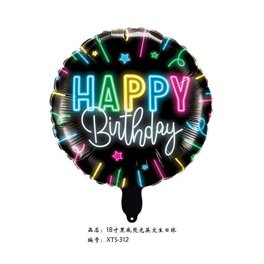 Balon Foil Bulat HBD Happy Birthday Neon Glow Size 45 cm