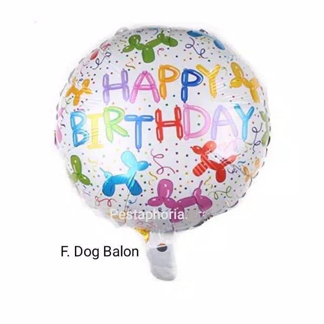 Balon Foil Bulat HBD Happy Birthday Shark/Ice Cream/Candy/Cake/Carousel/Dog/Turtle Size 45 cm