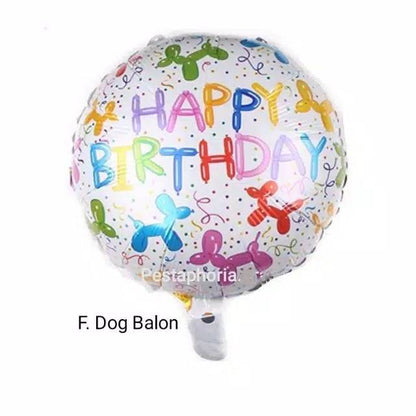 Balon Foil Bulat HBD Happy Birthday Shark/Ice Cream/Candy/Cake/Carousel/Dog/Turtle Size 45 cm