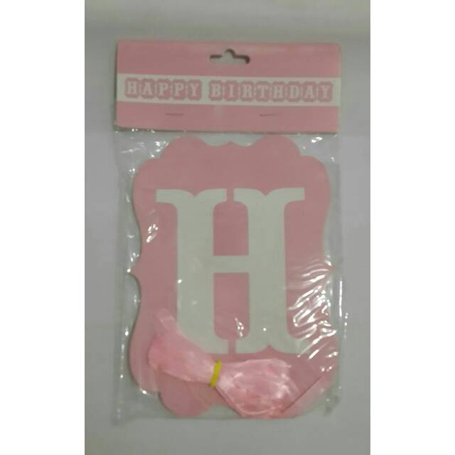 Bunting Flag / Banner Happy Birthday HBD Perisai Warna Pink