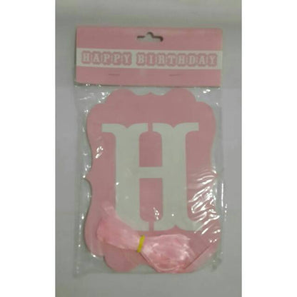 Bunting Flag / Banner Happy Birthday HBD Perisai Warna Pink