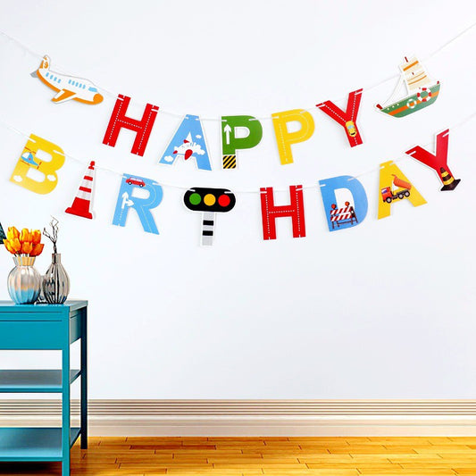 Bunting Flags / Banner Happy Birthday HBD Transportation / Plane Ship