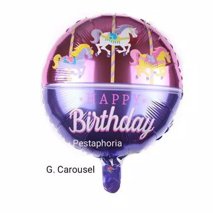 Balon Foil Bulat HBD Happy Birthday Shark/Ice Cream/Candy/Cake/Carousel/Dog/Turtle Size 45 cm
