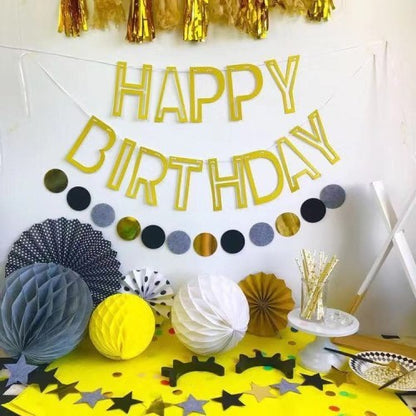 Bunting Banner Happy Birthday Frame / Hollow Metalik