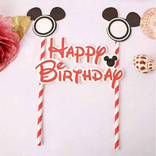 Cake Topper Happy Birthday Mickey Mouse Warna Merah