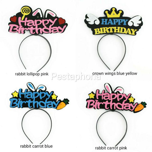 Bando / Headband Flanel LED Happy Birthday