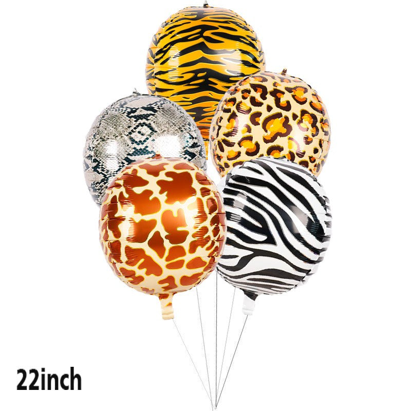 1 set isi 5 Balon Foil Bulat 4D Motif Animal Print Hewan Leopard Macan Zebra Ular Jerapah 22 inch
