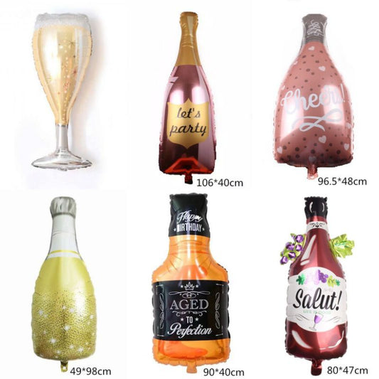 Balon Foil Bottle / Botol & Glass Champagne Jumbo / Lets Party / Cheers / Glitter Gold / Celebrate