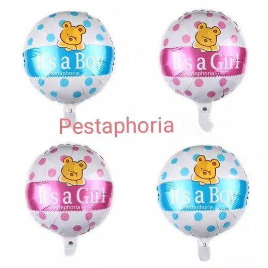 Balon Foil Bulat Bear It's A Boy / It's A Girl Size 45 cm