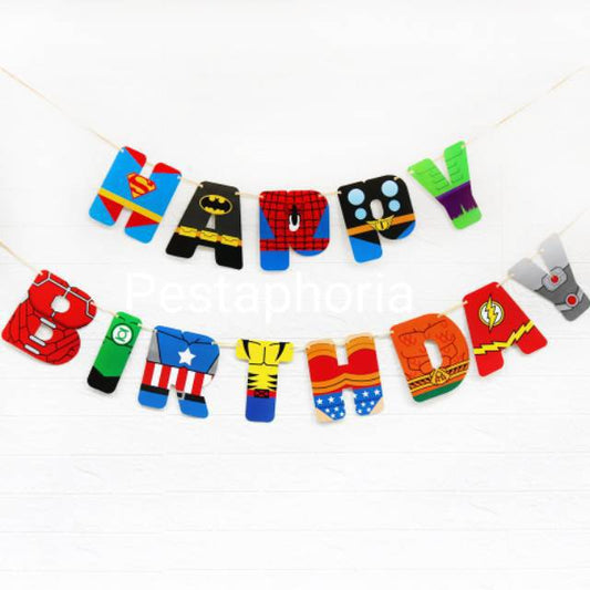 Bunting Flag / Banner HBD Happy Birthday Super Hero Model Huruf