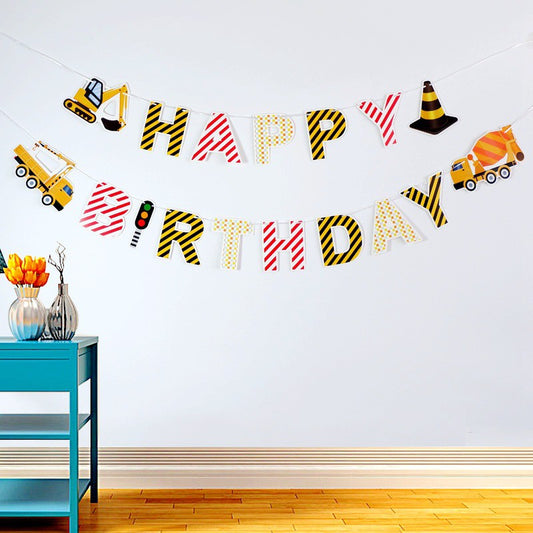 Bunting Flags / Banner Happy Birthday HBD Construction