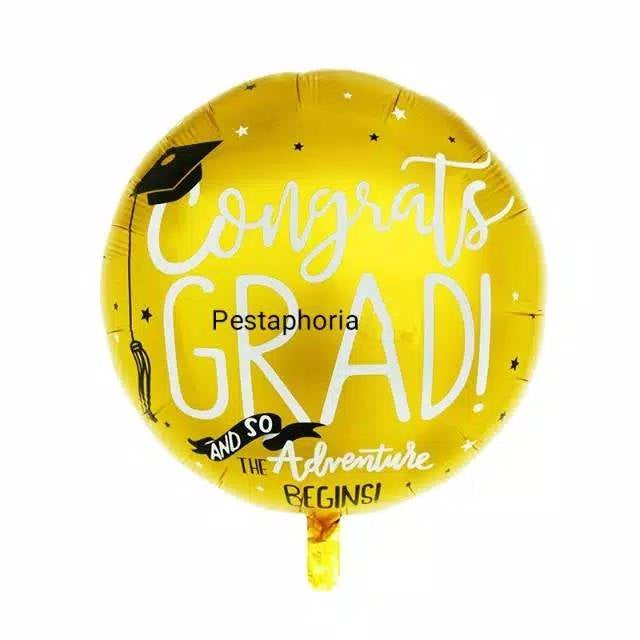 Balon Foil Graduation / Wisuda Congrats Grad Warna Gold Size 45 cm