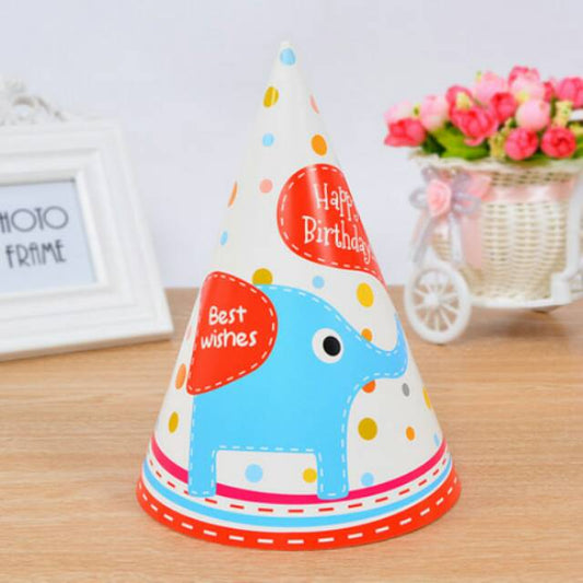 ( isi 5 pcs ) Party Hat / Topi Pesta Ulang Tahun / Ultah Motif Gajah / Elephant