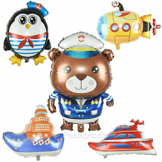 Balon Foil Captain Bear / Penguin / Submarine / Speedboat / Ship Size Jumbo