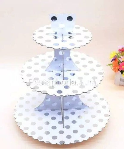 3 Tier Cupcake Stand / Cake Stand Gold Silver Polkadot Zigzag Star
