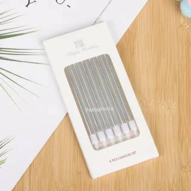 Lilin Ulang Tahun Panjang Metalik Gold / Silver / Pink / Multicolor isi 6 pcs / pack / Tall Candle