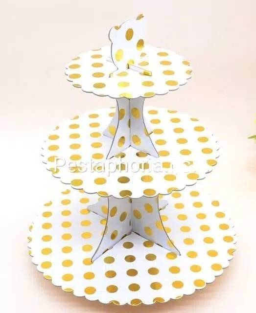 3 Tier Cupcake Stand / Cake Stand Gold Silver Polkadot Zigzag Star