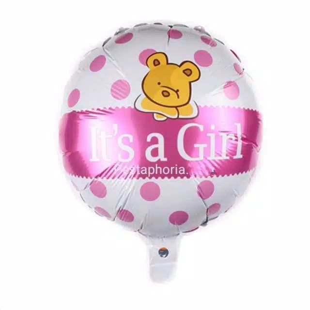 Balon Foil Bulat Bear It's A Boy / It's A Girl Size 45 cm
