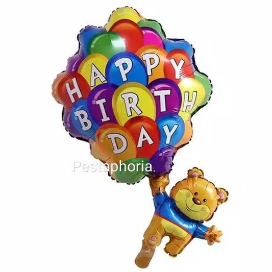 Balon Foil HBD Happy Birthday Bear with Balloon Size 76 cm