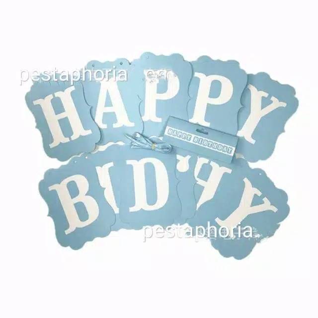 Bunting Flag / Banner Happy Birthday HBD Perisai Warna Biru / Blue