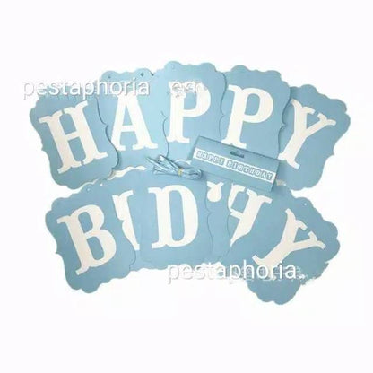 Bunting Flag / Banner Happy Birthday HBD Perisai Warna Biru / Blue