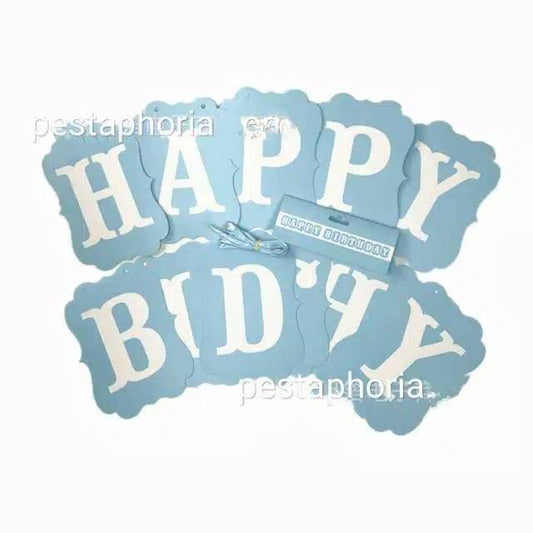 Bunting Flag / Banner Happy Birthday HBD Perisai Warna Biru / Blue