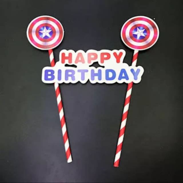 Cake Topper Happy Birthday  Perisai Captain America / Shield