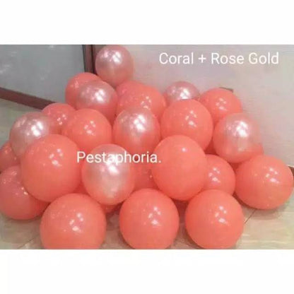 Balon Latex / Lateks Metalik 12 inch Warna Rose Gold & Coral