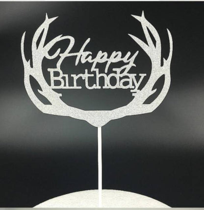 Cake Topper Happy Birthday Antlers Warna Silver