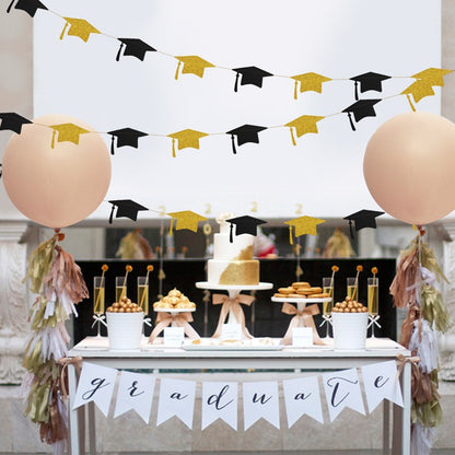 Banner Toga Wisuda / Grad / Graduation Black Gold 4 meter