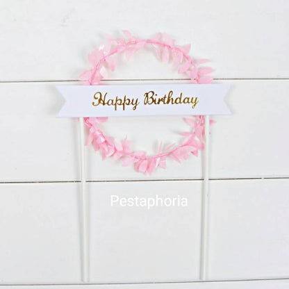 Cake Topper / Topper Kue HBD / Happy Birthday Round Leaf