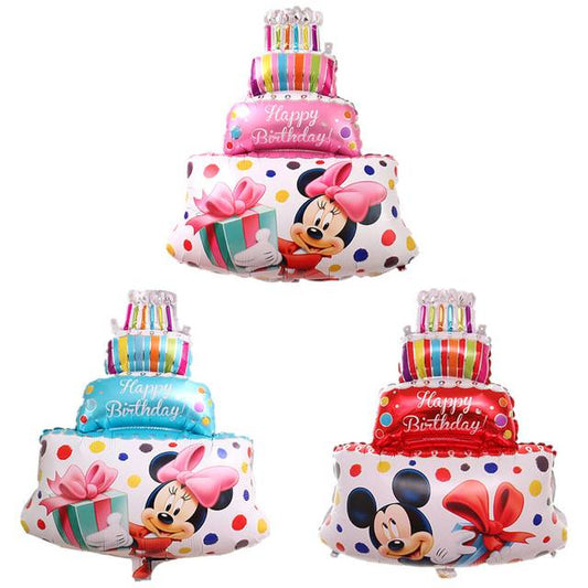 Balon Foil HBD Happy Birthday Cake Mickey Minnie Size Mini